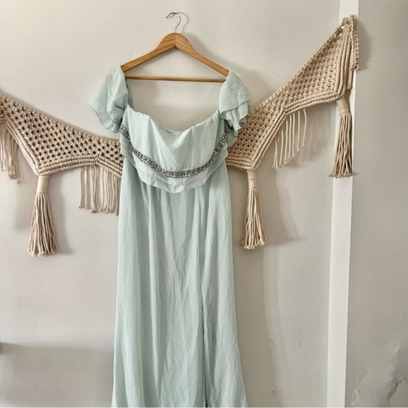 TFNC Cecilia Powder Blue Embellished Strapless Off Shoulder Gown - Picture 3 of 14